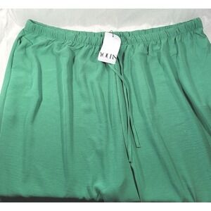 Yours Curve Women's Green Tie Waist Wide Leg Polyester Trousers - US 22/24